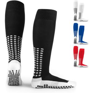 LUX Anti Slip Soccer Knee Socks,Non Slip Football/Basketball/Hockey Sports Grip Socks (Black)