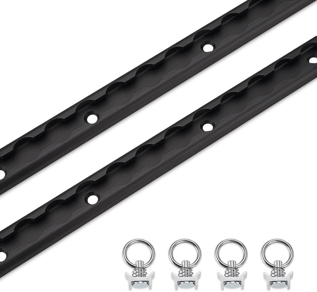 36 inch Aluminum L Track Rail with 4pcs Single Stud Fittings, L Track Tie Down System for Enclosed Trailer, Trucks, Vans, Pickup, Black