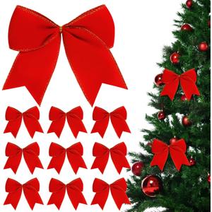 12Pcs Red Velvet Bows Christmas Tree Decorations,6 Inch Xmas Ornaments for Tree Home Party Front Door Wreath Holiday Indoor Inside Decor