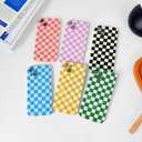 TKJSQ Magnetic for iPhone 14 Plus Case, Cute Checkerboard Checkered Pattern Aesthetic Gloss Phone Case with Full Lens Protection, Stylish Slim Soft TPU Protective Cover for iPhone 14 Plus, Pink