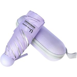 BAODINI Travel Mini Umbrella for Purse With Case Small Compact UV Sun Protection Sun Lightweight Tiny Pocket Umbrella for Women Girls and Men (Purple & Silver)