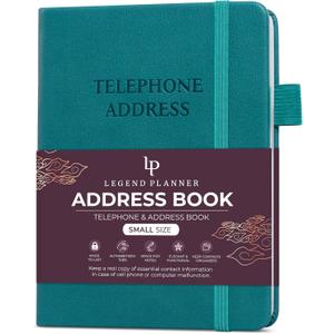 Legend Planner Address Book with Alphabetical Tabs  Mini Telephone Contacts Book for Phone Numbers, Addresses, Passwords, Small (Dark Teal) (Pocket (4.3x5.7))
