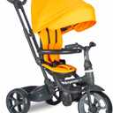 Joovy Tricycoo LX Premium Kids Tricycle with 8 Stages Featuring Chunky Front Tire, Removable and Adjustable Parent Handle, Machine-Washable Seat Pad, and Retractable Canopy, Yellow, 1 Count (Pack of 1)