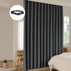 Room Divider Curtain Sets with Bendable Ceiling Track, 95% Blackout Total Privacy Ceiling Track Curtains Floor to Curtains Track Kits 15 ft Wide x 9 ft Tall, Black, 1 Panel