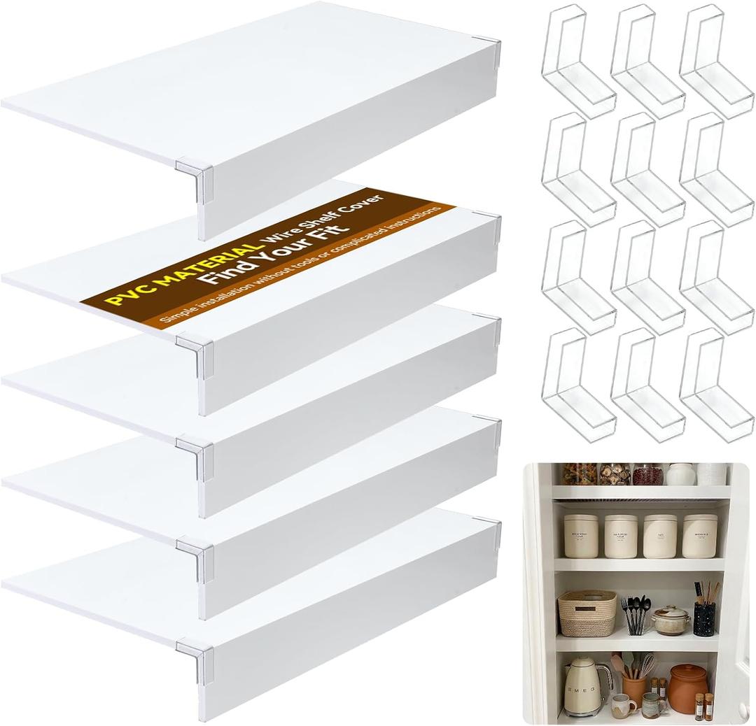 Wire Shelf Cover 24 * 12, 5 PCS Wire Rack Covers for Shelves, Easy to Cut Install Shelf Covers for Wire Shelving, 0.31in Thick Wood-Look Faux PVC Shelf Covers for Pantry Closet Kitchen Bathroom,White,