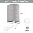 Wall Sconces Set of 2, Plug in Wall Sconces with On/Off Switch, 3-Color Selectable (3000K/4000K/6000K), Fabric Linen Lamp Shades, No Wiring Required, Ideal for Bedroom, Living Room, and Porch (Grey)