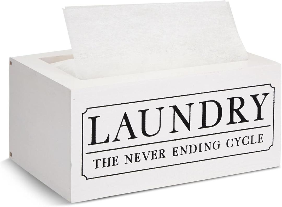 Dryer Sheet Holder for Laundry Room Organization, Farmhouse-Style Decor, Dryer Sheet Box Cover for Softener Dispenser, Washroom, Holds 120 Sheets (White, 8x5x4 In)
