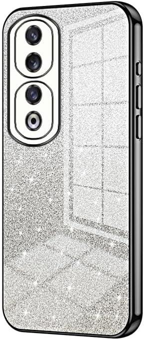 Protective Back Case Cover For Honor 90 Pro Case,Clear Glitter Electroplating Hybrid Protective Phone Cover,Slim Transparent Anti-Scratch Shock Absorption TPU Bumper Case For Honor 90 Pro(Black)