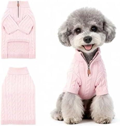 Small/Medium Dog Sweater, Warm Dog Winter Coat w/Sleeves, Comfortable High Neck Premium Dog Clothes for Mini Poodle-Best for Holidays, Daily Walks S Pink