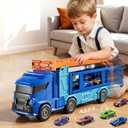 Truck Toys Car Track Set for 3 4 5 6 Years Old Boys, Carrier Truck Transporter Car Race Track with 12 Die-Cast Racing Car Toys, Birthday Gifts for Toddlers Kids Girls Age 3 4 5 6 7 8