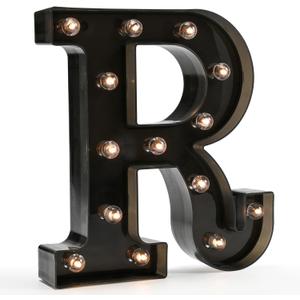 Light Up Black Alphabet Marquee Letters Sign LED Marquee Number Lights Sign for Night Light Home Bar Christmas Lamp Birthday Party Wedding Decoration R