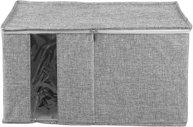 Clothes Organizer,Foldable Clear Window Box Container - Large Capacity Fabric Closet Storage with Lid and Zipper | for Bedroom Shoes Blanket Quilt Toys Sweater Pillow Wardrobe