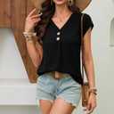 Women's Dressy Casual Shirt Sleeveless V-Neck Button Down Work Tops Business Casual Summer Tops (Black, XL)