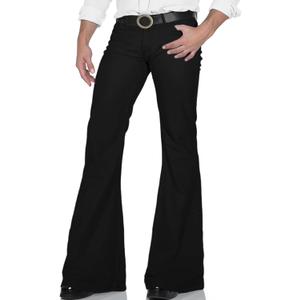 Men's Relaxed Stretch Vintage 60s 70s Bell Bottom Fit Comfort Flared Retro Leg Denim Jeans (Black) XL
