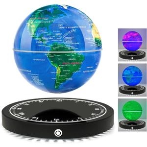Flagest Magnetic Levitating Floating Globe with LED Lights, 16 Colors Rotating Globe Lamp with Clock Base for Home Office Desk Decor, Cool Tech Gadgets for Men Husband Boys and Girls