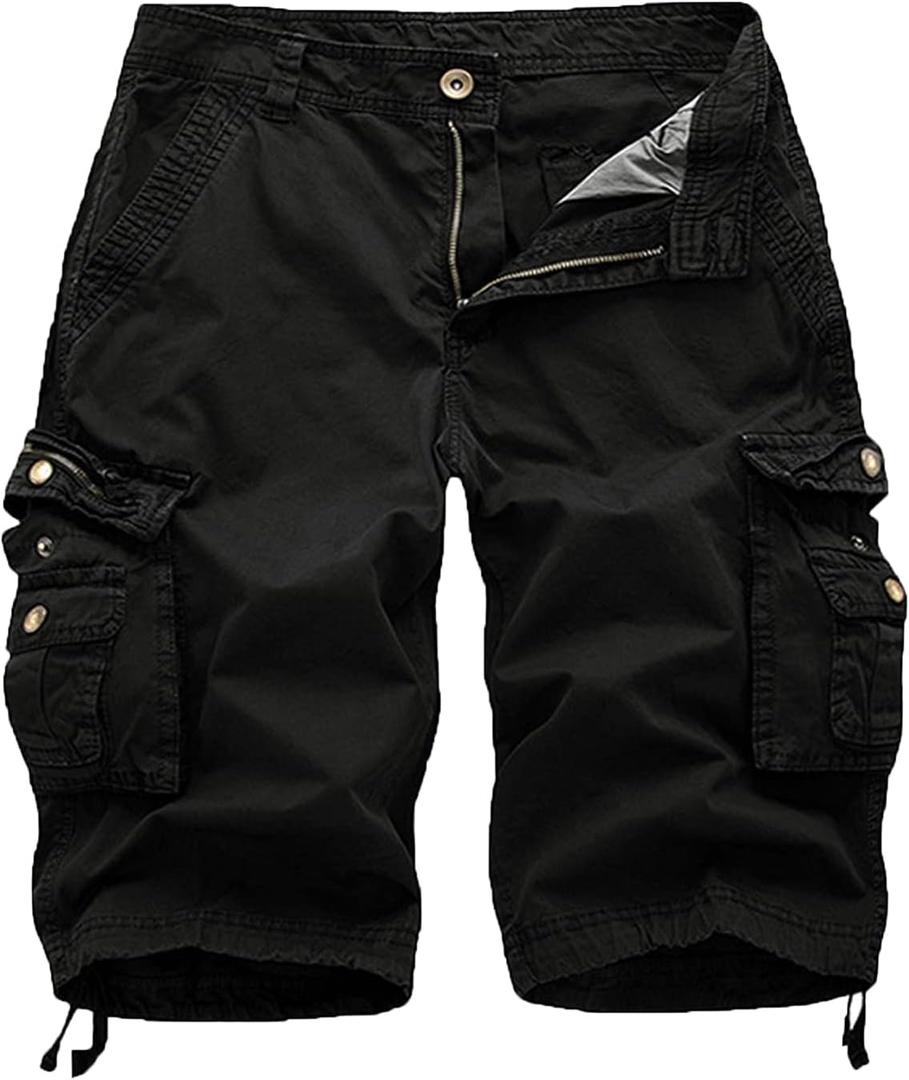 FOURSTEEDS Women's Cotton Zipper Front Multi-Pocket Twill Bermuda Women Cargo Shorts (2, Black)