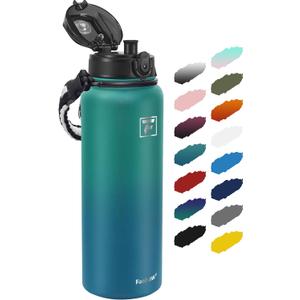 Fanhaw 40 Oz Insulated Stainless Steel Vacuum Water Bottle with Anti-Dust Pop-Open Lid - For Outdoor, Women, Men | Leak & Sweat Proof (Green Blue)