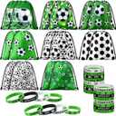 Sadnyy 32 Pcs Soccer Party Favors Set Include 16 Drawstring Goodie Bags 16 Silicone Bracelets Wristband Snack Treat Candy Bags for Birthday Party Team Gift Stuffers Supplies