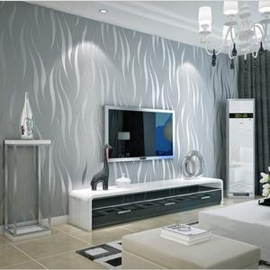 Simple Fashionable Non-woven Wallpaper 3D Embossed Three-dimensional Flocking Foaming Wave Stripes Bedroom Living Room TV Background Wall Shop Decoration20.87"Wx393.7"L Non-Pasted (Silver gray)