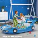 QPAU Blow up Inflatable Toddler Travel Bed with Sides, Toddler Air Mattress for Camping, Traveling, Hotel, or Home Use, Hand Pump Included (Blue)