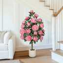 Hollyone Pink Fake Peonies Tree 4FT Peonies Artificial Flowers Tree in Pot Faux Peony Plants & Flowers in Planter Greenery Potted Plant Indoor Outdoor Front Door Porch Home Decor