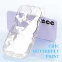 2 x Compatible for Samsung Galaxy A14 5G Case, Pretty Butterfly Print Three-Dimensional Wave Clear Case for Girls Women, Soft Full Package Anti-Fall Cover for Galaxy A14 5G, White Butterfly