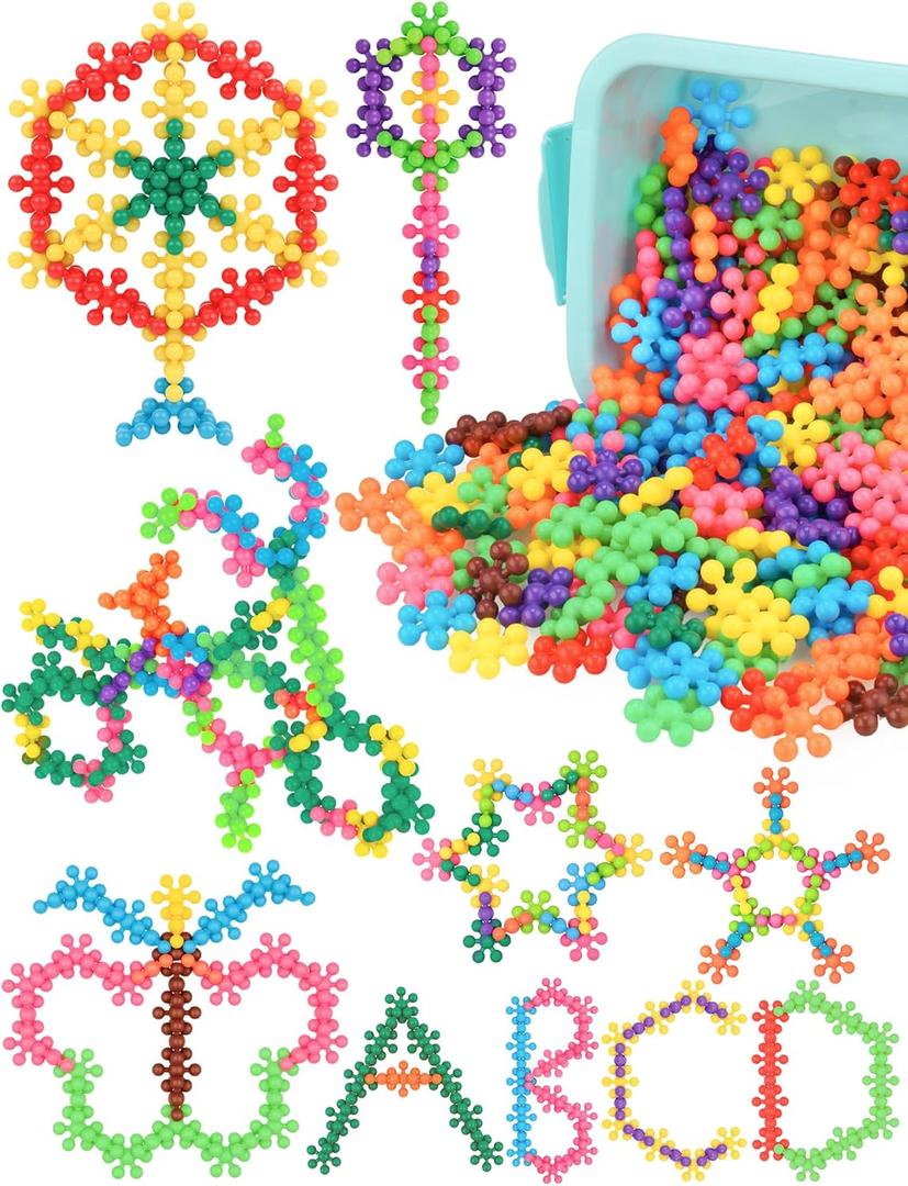 200PCS Interlocking Snowflake Building Block Toy for Kids Ages 3+, Plastic Early Learning Creativity Educational STEM Toy with Carrying Case Safe Material (Rainbow Colors)