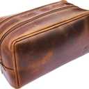 RUSTIC TOWN Leather Toiletry Bag for Men - Travel Shaving Ditty Kit - Bathroom Shower Toiletries Organizer - Leather Cosmetic Bag for Women (Antique Brown)