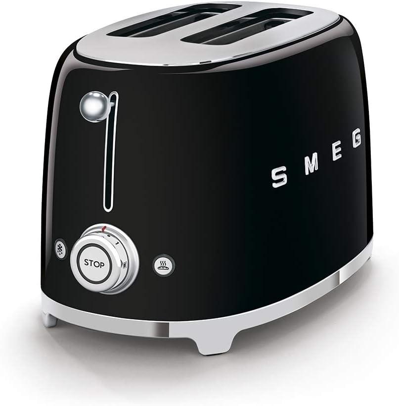 SMEG 2 Slice Toaster with 6 Presets and Defrost Function and Removable Crumb Tray (Black)