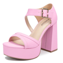 WSKEISP Platform Chunky Heels for Women Trendy Square Toe Heeled Sandals Black White Pink Silver Gold High Heels Ankle Strap Party Wedding Dress Pumps (10.5, Pink)