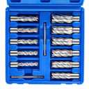 ZELCAN Annular Cutter Set, 11pc Mag Drill Bit Kit with 2" Cutting Depth, 7/16" to 1-1/16" Cutting Diameter, HSS Spiral Flute Annular Cutters with 2 Pilot Pins & Carrying Case for Steel Aluminum Copper