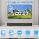 16 Channel 4K PoE Network Video Recorder NVR, 16 Port H.265 NVR Support 4K/2K/8MP/5MP/3MP/1080P PoE Camera, Remote Access, Motion Alarm, 24/7 Recording, Smart Playback, No Hard Disk Drive