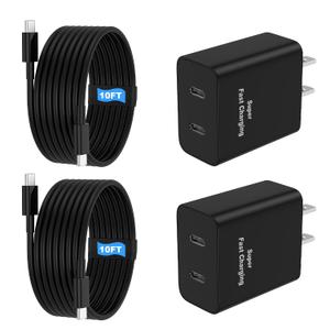 45W 2Pack Super Fast Charger USB C Dual Port Android Phone Charger Type C Fast Charging Block with 10FT Type-C Charger Cord for Samsung Galaxy S26 Ultra/S26/S26+/S25/S24/S23/S22/S21+/iPhone 17/16/15