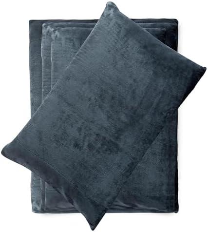 Softan Micro Fleece Bed Sheet Set, Queen 4-Piece Polar Fleece Sheet Set Includes Flat Sheet, Pillowcases and 15" Deep Pocket Fitted Sheet, Velvet Plush Bedding Set, Warm and Soft, Dark Grey