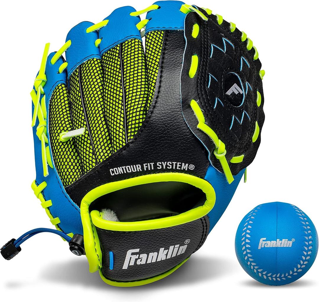 Franklin Sports Kids Baseball Glove - NeoGrip Boys + Girls Youth Tball Glove - Toddler + Youth Teeball, Baseball + Softball Mitt - Right Hand Throw - 9.5" , Blue