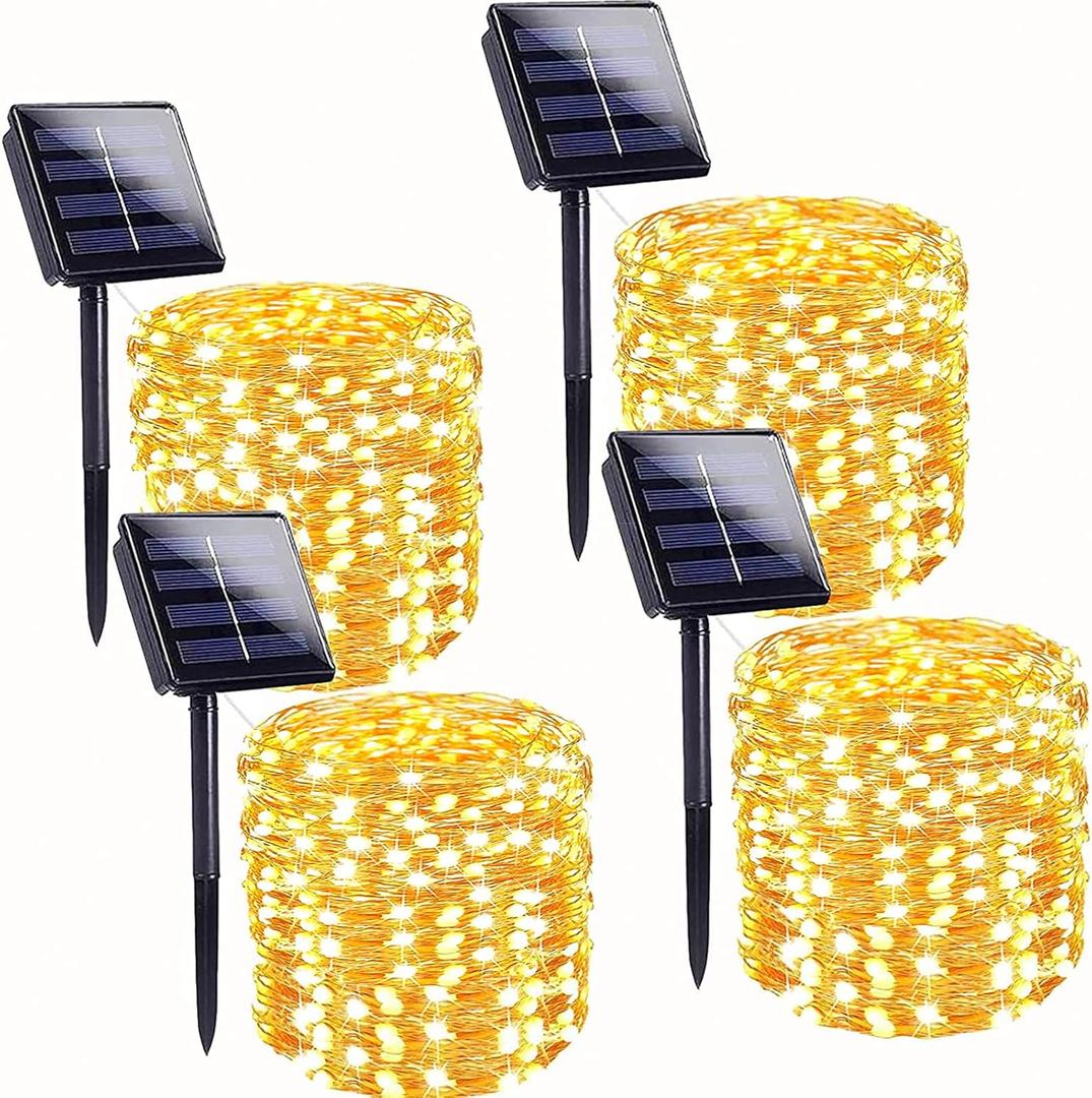 4-Pack 160FT 400 LED Solar String Lights for Outside, Solar Lights Outdoor with 8 Lighting Modes, Twinkle Solar Fairy Lights for Tree Christmas Wedding Party Decorations Garden Patio (Warm White)