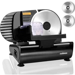 Meat Slicer,CUSIMAX Electric Deli Meat Slicer for Home,2 Removable 7.5''Stainless Steel Blades and Pusher,1-15mm Adjustable Thickness Food Slicer Easy for Cut Meat,Cheese,Bread (Bright Black)