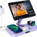 6 in 1 Wireless Charger for Apple Multiple Devices, Charging Station with Clock &7 Color Ambient Light, Foldable Rotate Stand for iPad, for iPhone17/16/15, Support for Apple Watch11/10 for AirPods4