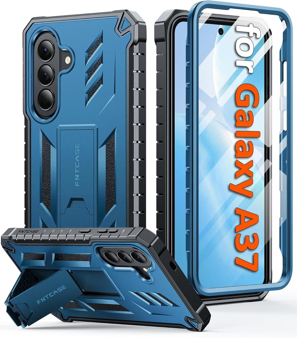 FNTCASE for Samsung Galaxy A37 Case: for A37/A36 [Built-in Screen Protector & Kickstand] Military-Grade Drop Protection Heavy Duty Protective Full Body Shockproof Rugged Sturdy Phone Cover Blue