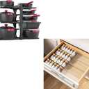 MUDEELA 8-Tier Heavy Duty Adjustable Pan Organizer Rack and 4 Tier- 4 Pack Spice Drawer Organizer Bundle