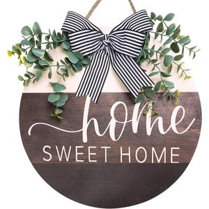 Home Sweet Home Welcome Signs for Front Door Porch Dcor,Home Plain Round Wooden Farmhouse Rustic Outdoor Wreaths Wall Hanging Sign,Holiday Spring Summer Fall Decorations for Home Gifts