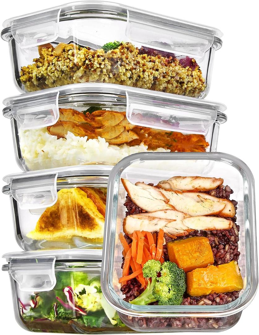 Vtopmart 5Pack 22oz Glass Storage Containers with Lids, Grey
Glass Meal Prep Food Container Sets, Snap Airtight Lid, For Microwave, Oven, Freezer and Dishwasher, BPA Free
