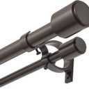 Kemmie 1" Window Treatment Curtain Rod with Cylindrical Cap Finials, Double Drapery Rod Adjustable Length 72-144", Bronze