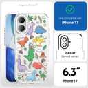 pcgaga Aesthetic Phone Case for iPhone 17 6.3" with Embossed Patterned Hard Clear Back Cover,Slim TPU Bumper,Camera Frame -360Shockproof Full Protection, Dinosaur