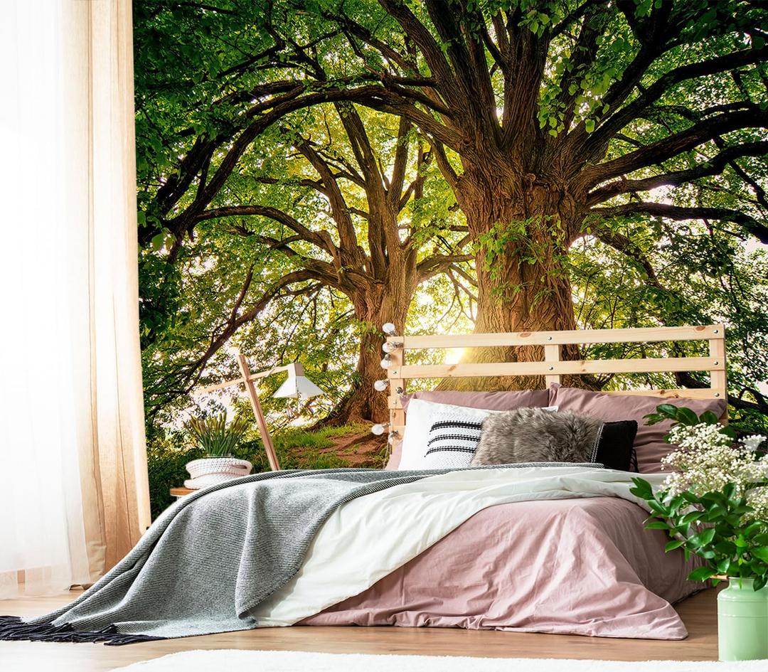 XMPMBM-Sunshine Forest backsplash Decorative Wallpaper Large Tree Bedroom Bathroom wall Mural- W 154" X H 105"112 Square Foot
