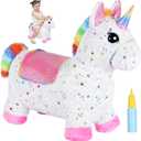 INPANY Unicorn Bouncy Horse Toys, Toddlers Girl Bouncing Animals, Inflatable Ultra Thick Plush Horse Hopper, Baby Ride-on Rubber Bouncer, Outdoor Indoor Cute Birthday Gift for 2 3 4 Year Old Girl Kid (Multi-colored)