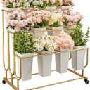 Flower Display Stand Frame, 3-Tier Flower Cart with Wheels, Metal Floral Display Rack , Moving Florist Bouquet Shelf for Shop , Flower Bar, Events (Gold - 3 Tier) , Without Flower Buckets