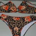 Fanuerg Women's Triangle Bikini Sets O Ring Linked Two Piece Swimsuits Floral Printed Cheeky Bathing Suit (Large)