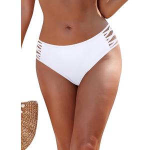 SHEKINI Women's Strappy Cutout Mid Waist Bikini Bottoms Swimsuit Full Coverage Basic Swim Bottoms Size Medium