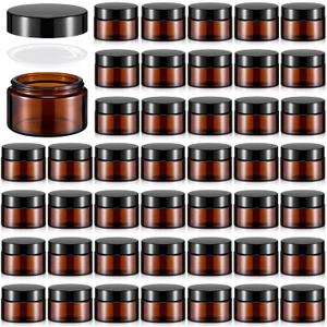 Domensi 60 Pcs 1oz Glass Jars with Lids Bulk Salve Tins Winter Cream Container Small Glass Cosmetic Jars for Travel Lip Balm with Inner Liners for Lotion Sample Cream(Amber, Black Lid)